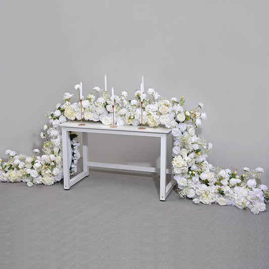 DWD136 Artificial 200*40cm white floral table runner table row decor wedding party floral arrangement