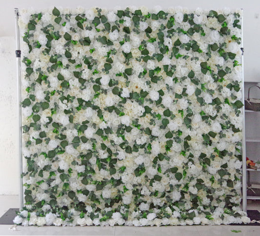 DWD160 Artificial white rose greenery flower wall decor roll up cloth backdrop wedding floral arrangement prop