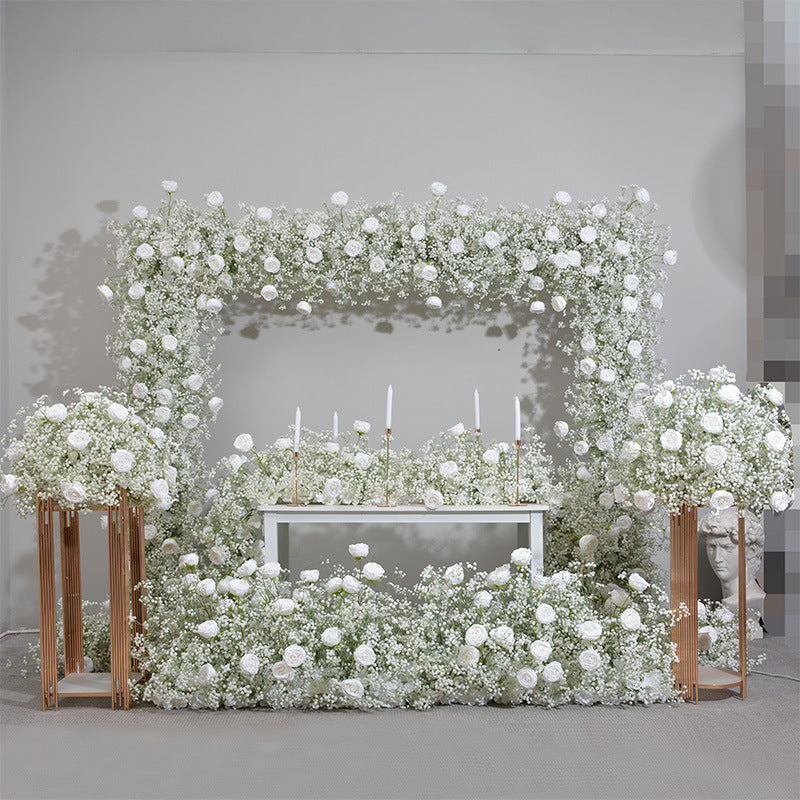 DWD168 Hot sale white babybreath rose flower arch  table decor background wedding party floral backdrop arrangement