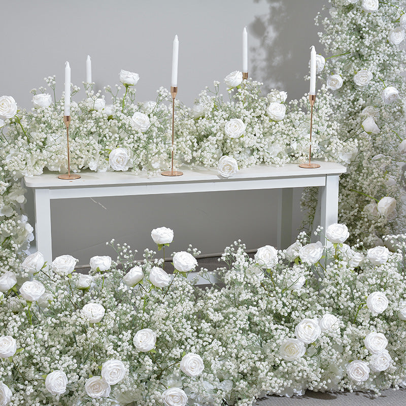 DWD168 Hot sale white babybreath rose flower arch  table decor background wedding party floral backdrop arrangement