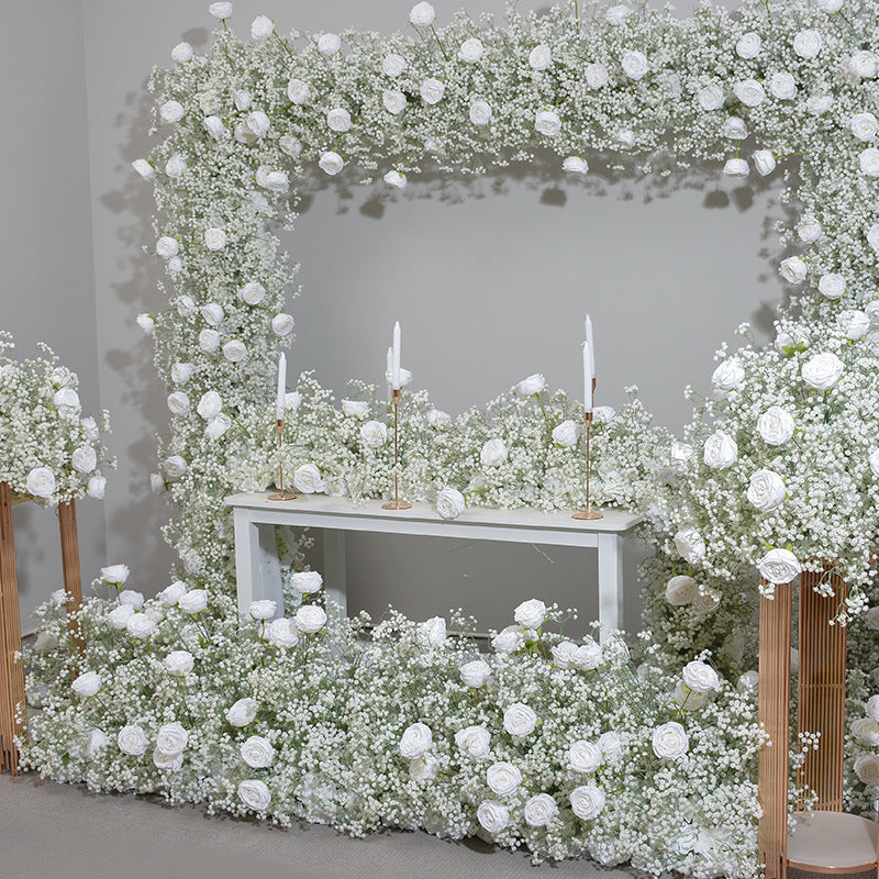DWD168 Hot sale white babybreath rose flower arch  table decor background wedding party floral backdrop arrangement