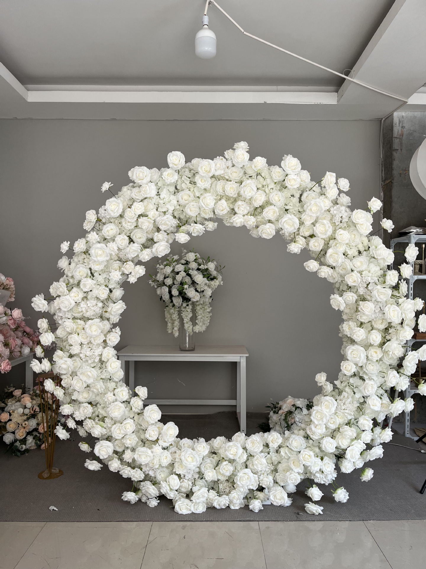 DWD173 High quality 2m white rose round arch background wedding party floral props backdrop arrangement