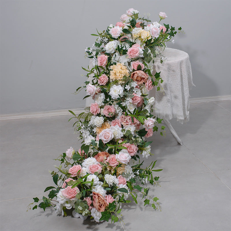 DWD177 Artificial 200*45cm pink coffee color floral table runner table row decor wedding party floral arrangement