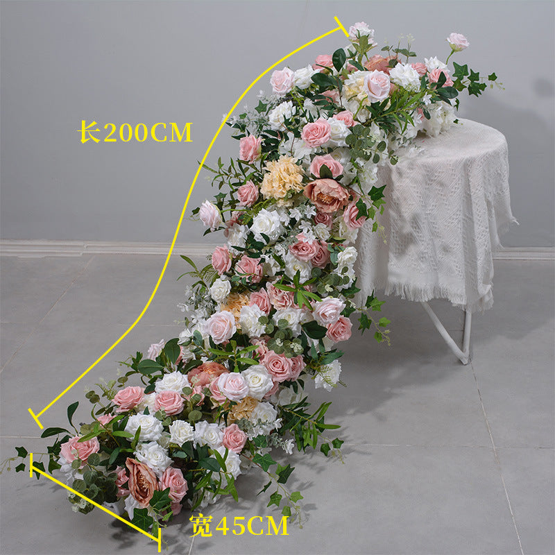 DWD177 Artificial 200*45cm pink coffee color floral table runner table row decor wedding party floral arrangement