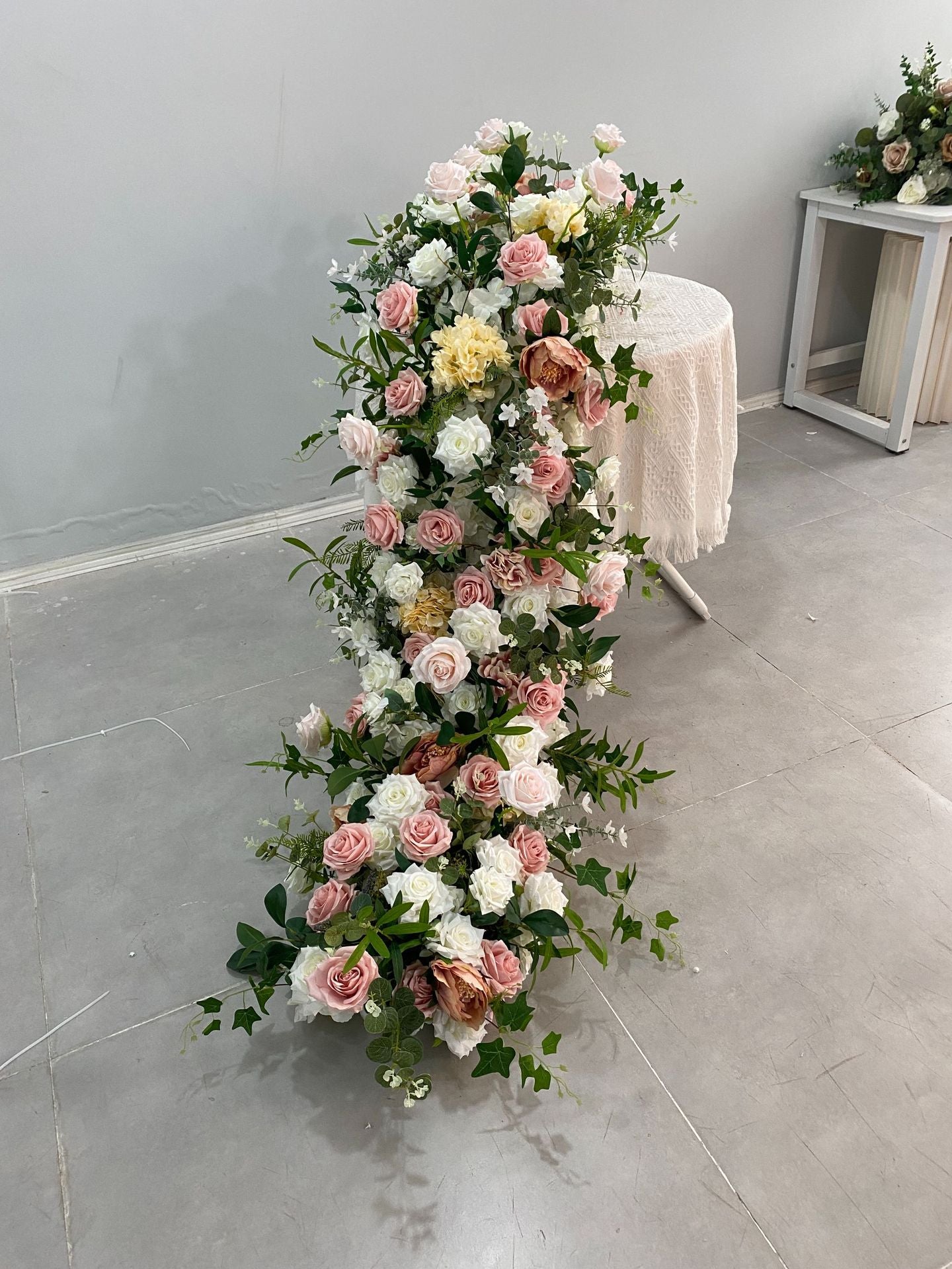 DWD177 Artificial 200*45cm pink coffee color floral table runner table row decor wedding party floral arrangement
