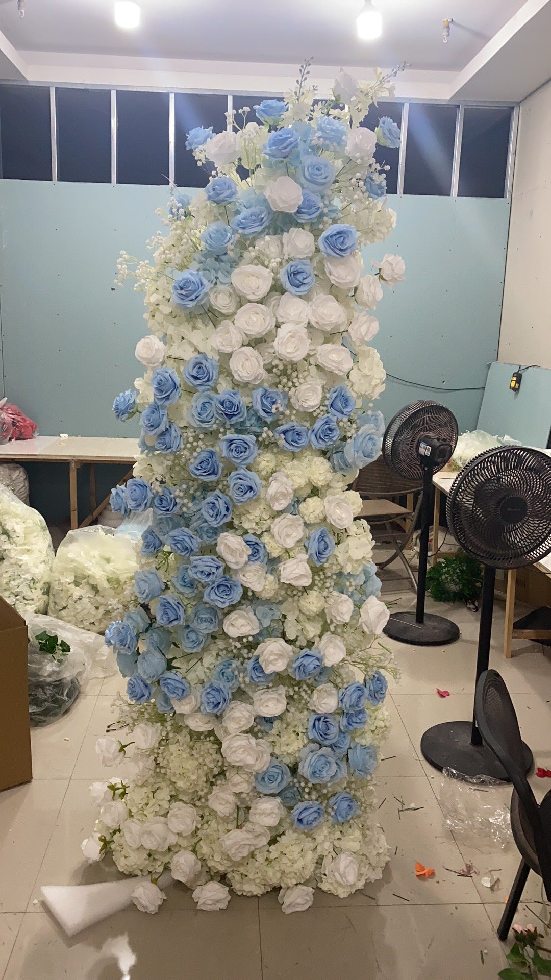 DWD181 Artificial 220+180cm blue white series flower row porch decor backdrop wedding event floral arrangement props