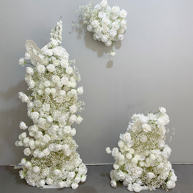 DWD184 Artificial 180+130cm white rose babybreath flower decor porch backdrop wedding event floral arrangement props