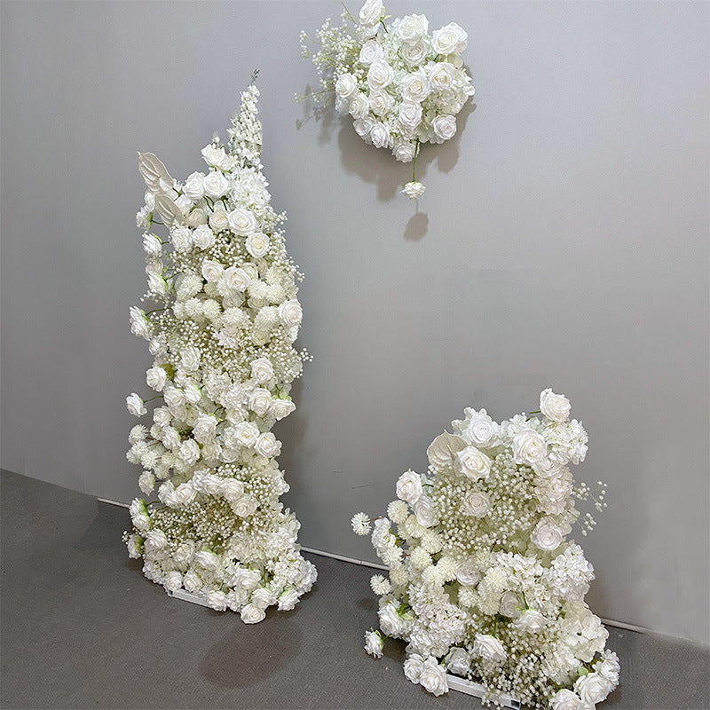 DWD184 Artificial 180+130cm white rose babybreath flower decor porch backdrop wedding event floral arrangement props