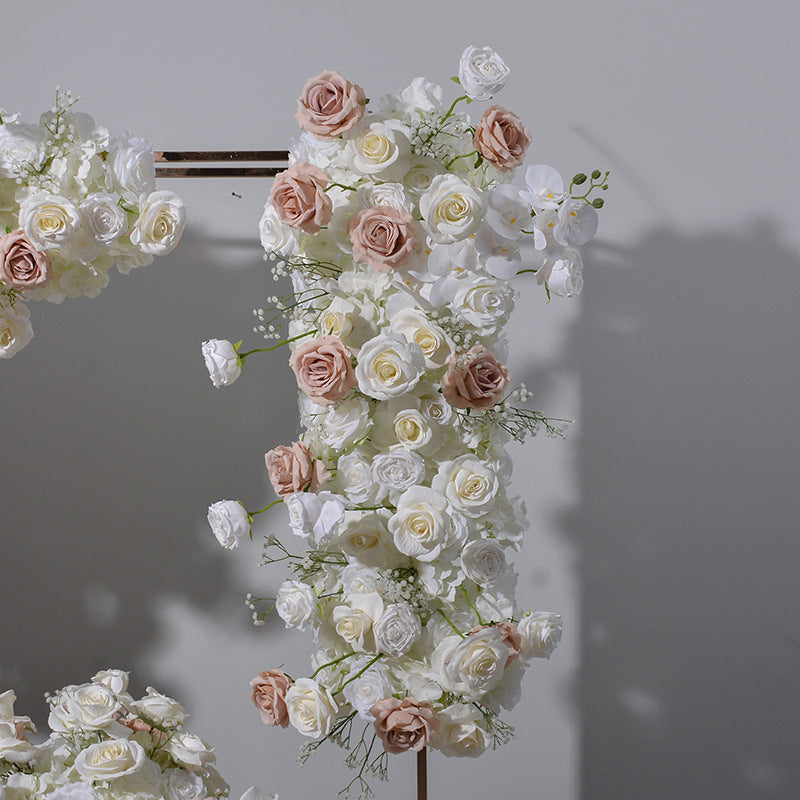 DWD185 New style artificial white brown series flower runner centerpiece decor backdrop wedding party floral arrangement background