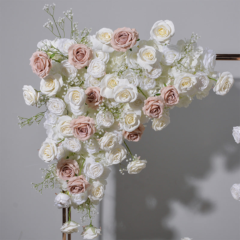 DWD185 New style artificial white brown series flower runner centerpiece decor backdrop wedding party floral arrangement background