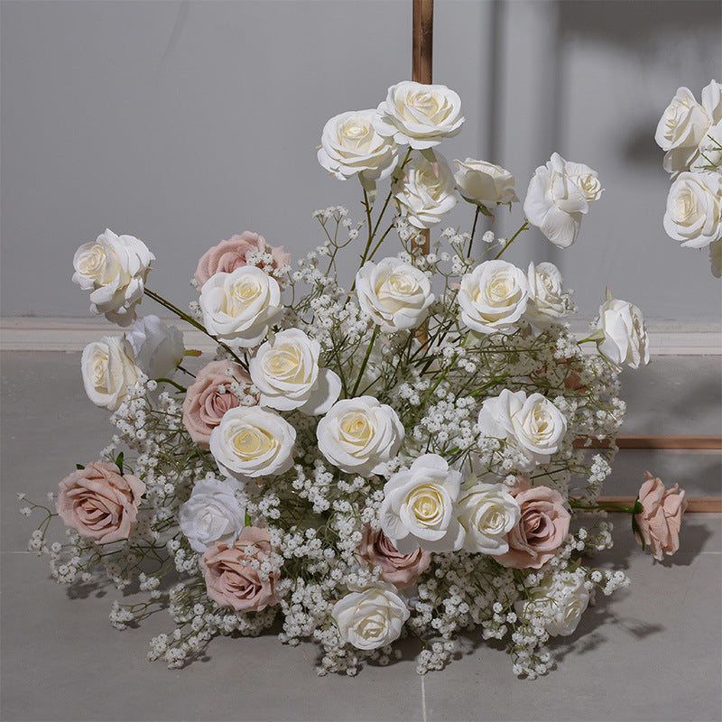 DWD185 New style artificial white brown series flower runner centerpiece decor backdrop wedding party floral arrangement background