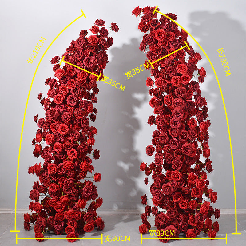 DWD190 New style 210+230cm red rose horn arch background wedding party floral arrangement backdrop porch decor