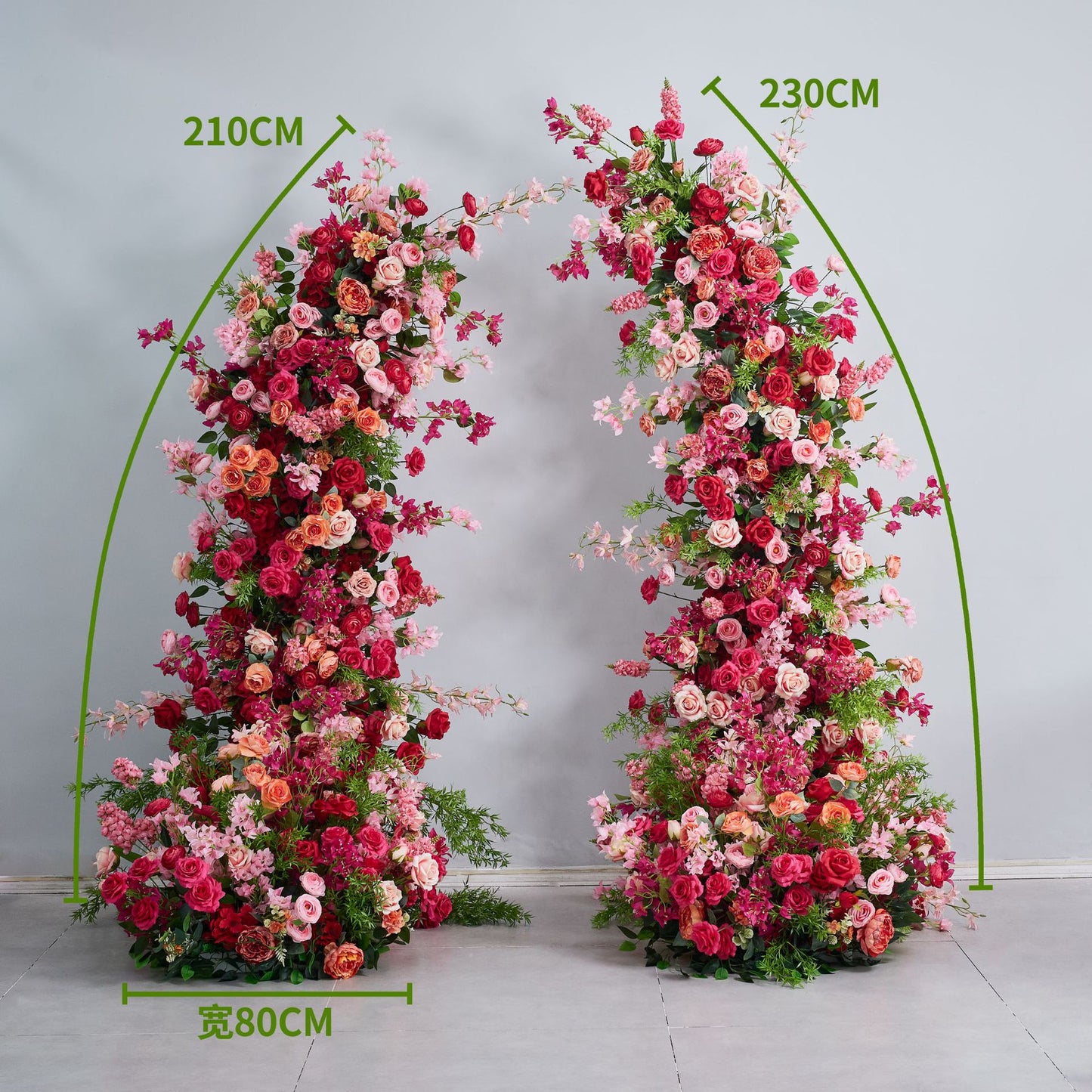 DWD195 Artificial 210+230cm hot-pink horn arch background wedding event floral arrangement porch decor
