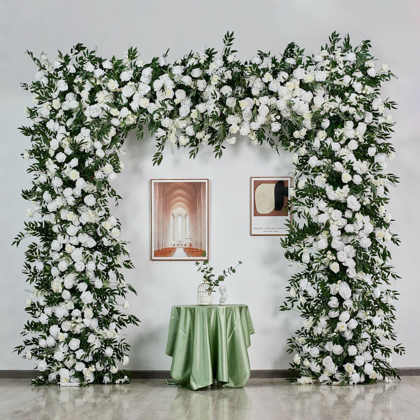 DWD196 Hot sale 2.4*2.4m white rose greenery square arch door arch porch decor wedding party floral backdrop