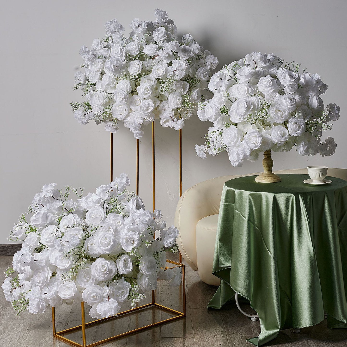DWD197 High quality artificial 2.4*2.4m white babybreath rose flower U style arch table centerpiece props background wedding party backdrop