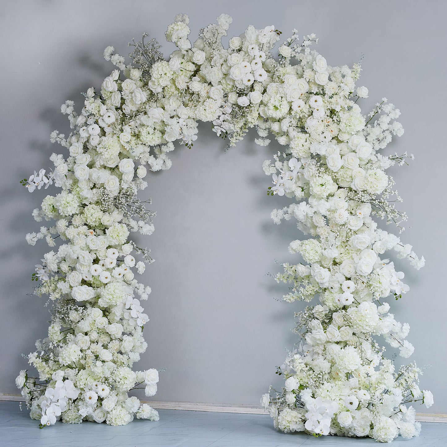 DWD222 2m Wide × 2.4m Tall White Rose Cherry-blossoms Babybreath Floral Wedding Arch | Full Bloom Ceremony Backdrop Decor