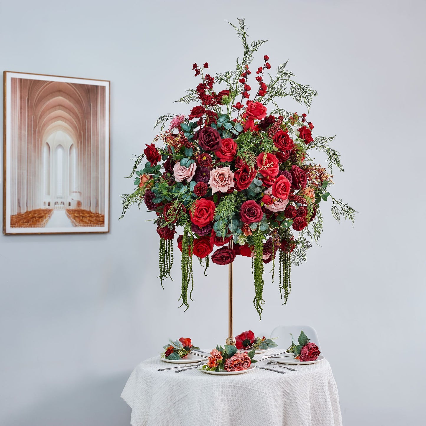 DWD230 Burgundy Wedding Centerpiece 70cm Tall - Red Floral Table Arrangement for Reception Decor (Reusable)