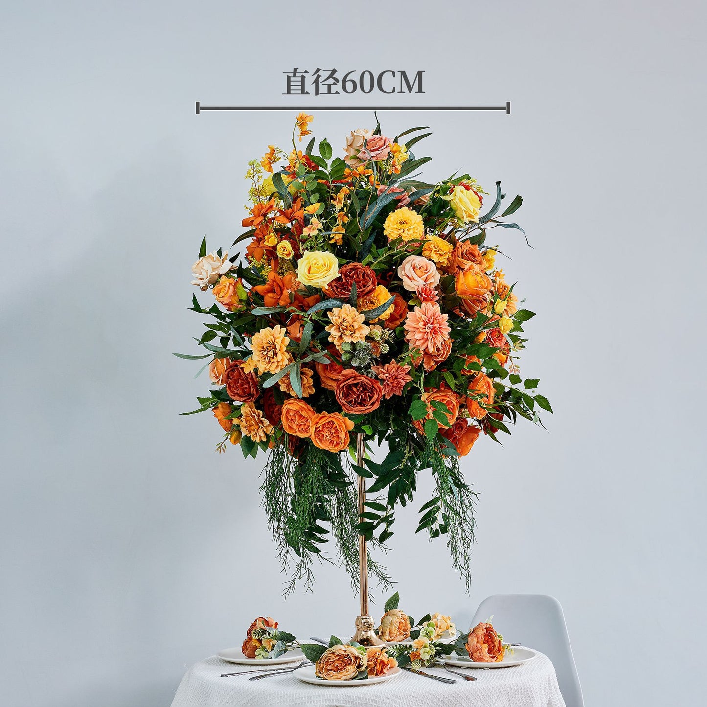DWD231 Autumn Orange Wedding Centerpiece 70cm Tall - Floral Table Arrangement for Reception/Event Decor (Reusable)