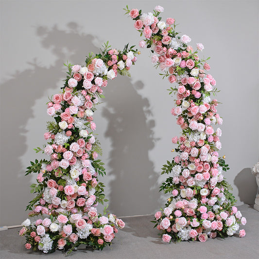 DWD053 Artificial 190+230cm pink horn arch flower background wedding party floral backdrop arrangement