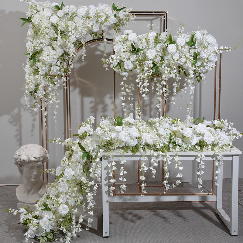 DWD058 White hanging flower runner table row decor wedding floral backdrop