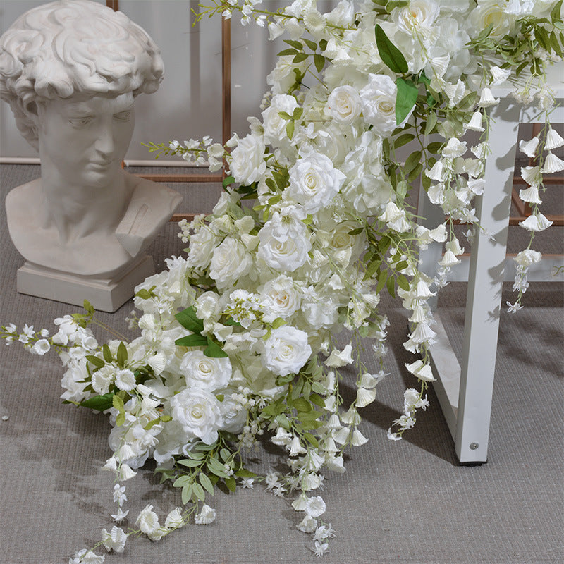 DWD058 White hanging flower runner table row decor wedding floral backdrop