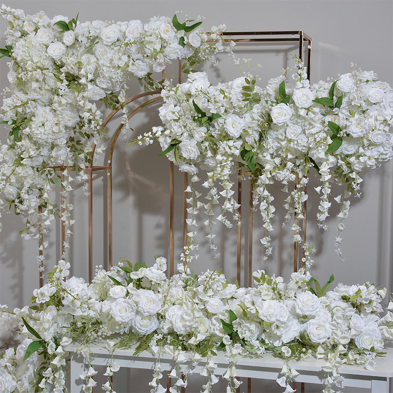 DWD058 White hanging flower runner table row decor wedding floral backdrop