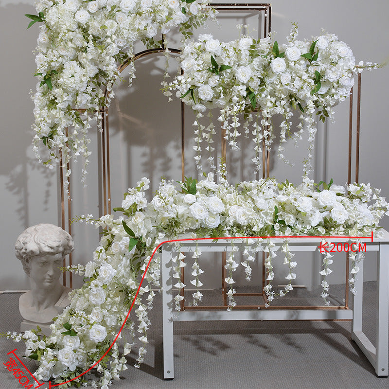 DWD058 White hanging flower runner table row decor wedding floral backdrop