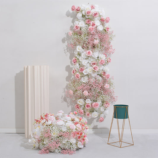 DWD076 Artificial rose and babybreath ball table runner table row decor wedding party floral arrangement