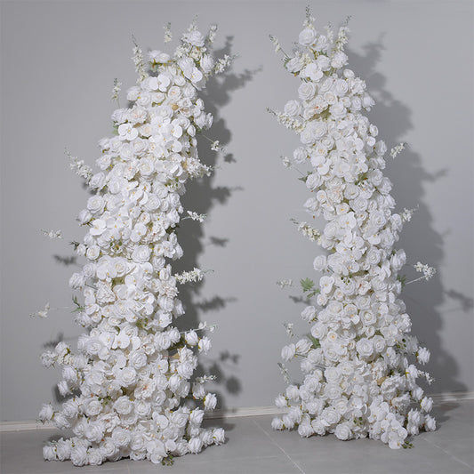 DWD077 Artificial 230+230cm white rose orchids flowers horn arch background wedding party floral backdrop arrangement
