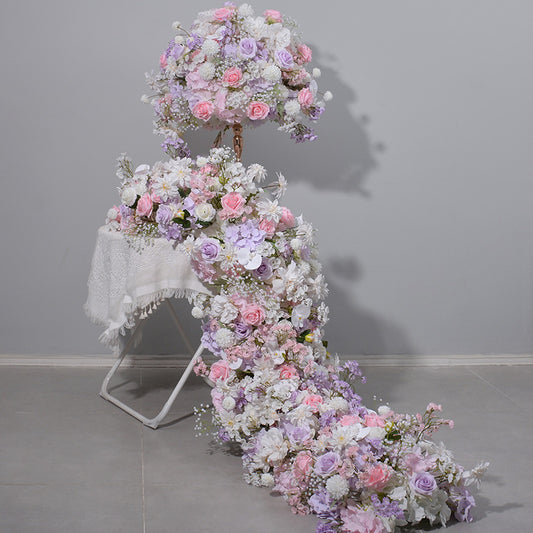 DWD086 New style white pink purple flower ball table runner centerpiece row decor wedding party floral arrangement