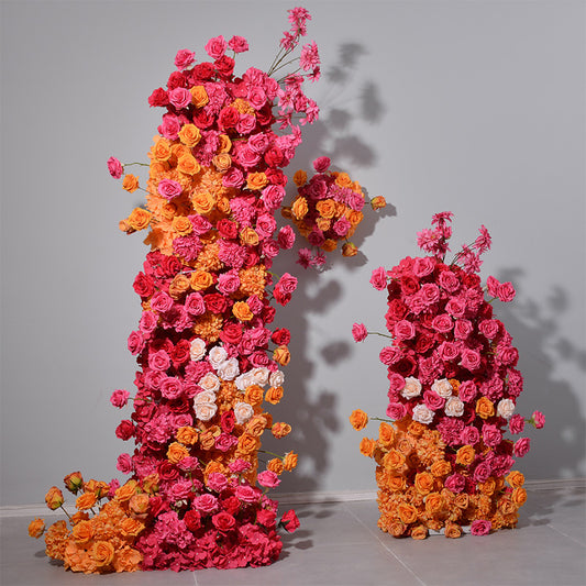 DWD088 Hot sale red orange flowers runner decor wedding party floral arrangement backdrop