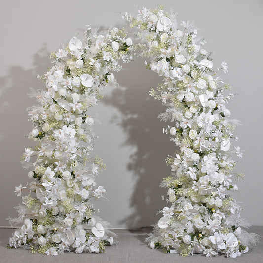 DWD089 Artificial high quality 190+230cm white  flowers horn arch background wedding party floral backdrop arrangement