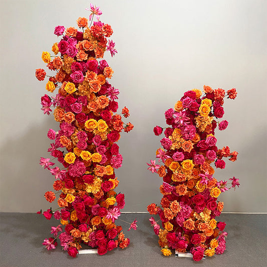 DWD090 Hot sale artificial red orange florals runner decor row wedding party floral arrangement background