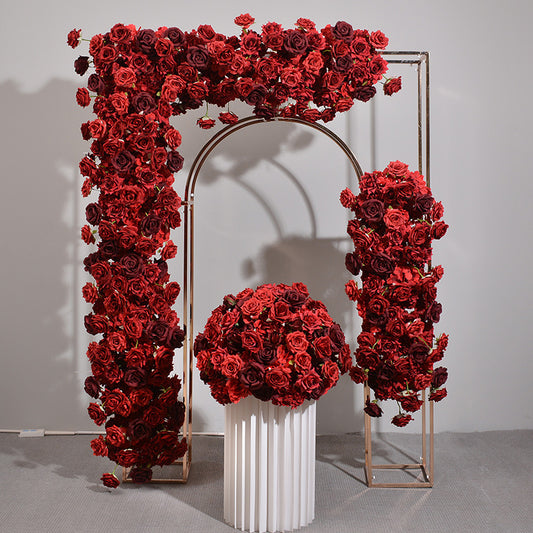 DWD091 Hot sale red dark red flower backdrop decor row props wedding party floral arrangement background