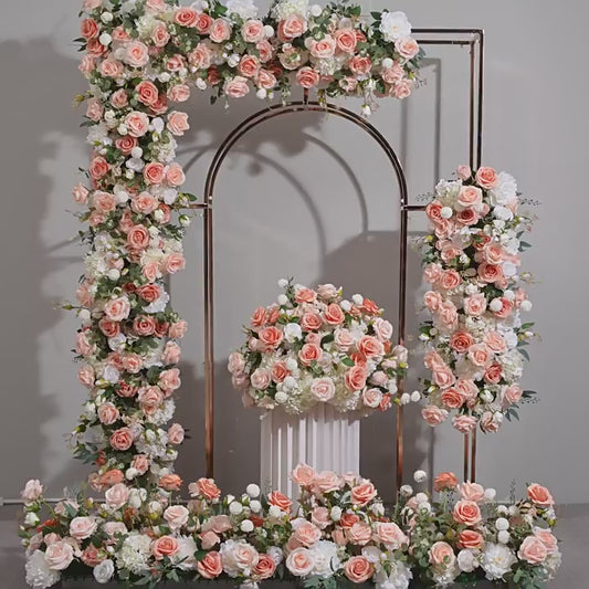 DWD116 High quality pink orange backdrop decor row wedding party floral arrangement background