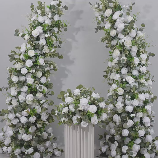 DWD030 High quality simulated 230+230cm green plant white rose arch wedding floral arrangement
