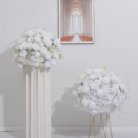 DWD055 Simulated white rose babybreath flower ball table centerpiece decor wedding floral arrangement
