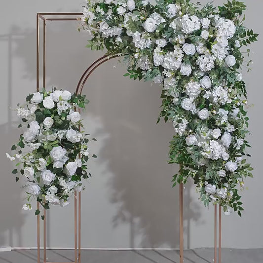 DWD043 Simulated green plant white flowers runner triangle row event wedding floral background