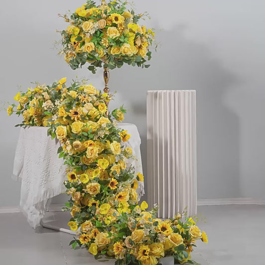 DWD028 Artificial yellow sunflower ball yellow runner table flower centerpiece