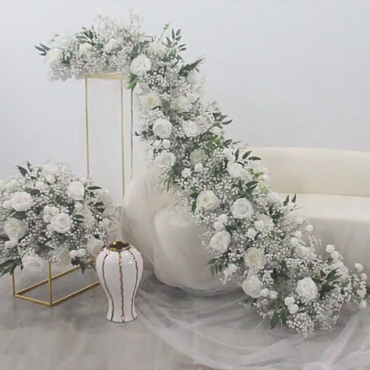 DWD156 New arrival babybreath greenery ball runner table runner centerpiece row decor green plant wedding party porch decor