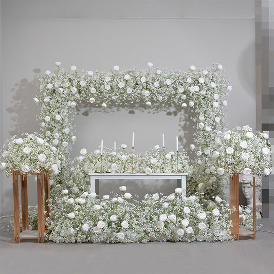 DWD168 Hot sale white babybreath rose flower arch  table decor background wedding party floral backdrop arrangement