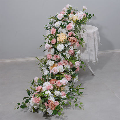 DWD177 Artificial 200*45cm pink coffee color floral table runner table row decor wedding party floral arrangement