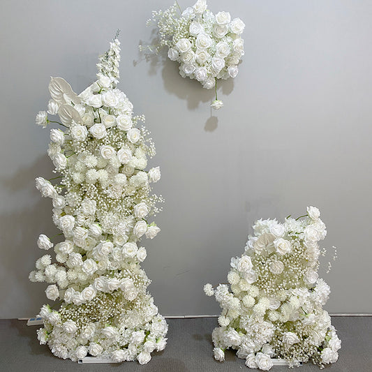 DWD184 Artificial 180+130cm white rose babybreath flower decor porch backdrop wedding event floral arrangement props