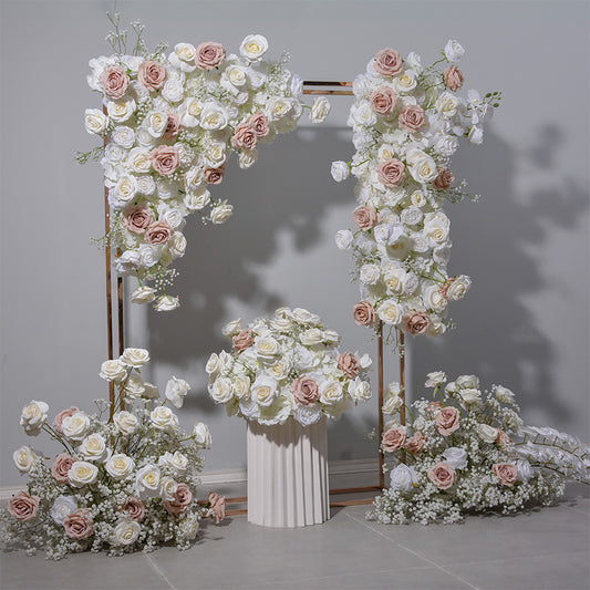 DWD185 New style artificial white brown series flower runner centerpiece decor backdrop wedding party floral arrangement background