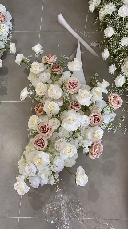 DWD185 New style artificial white brown series flower runner centerpiece decor backdrop wedding party floral arrangement background