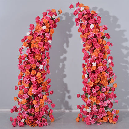 DWD191 Artificial 210+230cm hot-pink orange rose horn arch background wedding floral arrangement porch decor