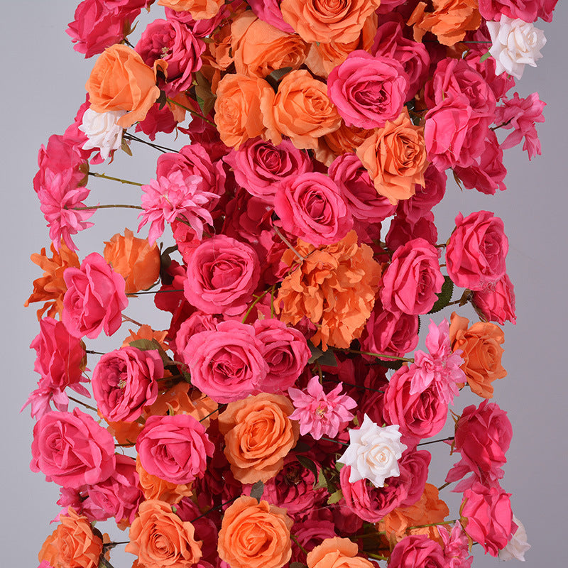 DWD191 Artificial 210+230cm hot-pink orange rose horn arch background wedding floral arrangement porch decor