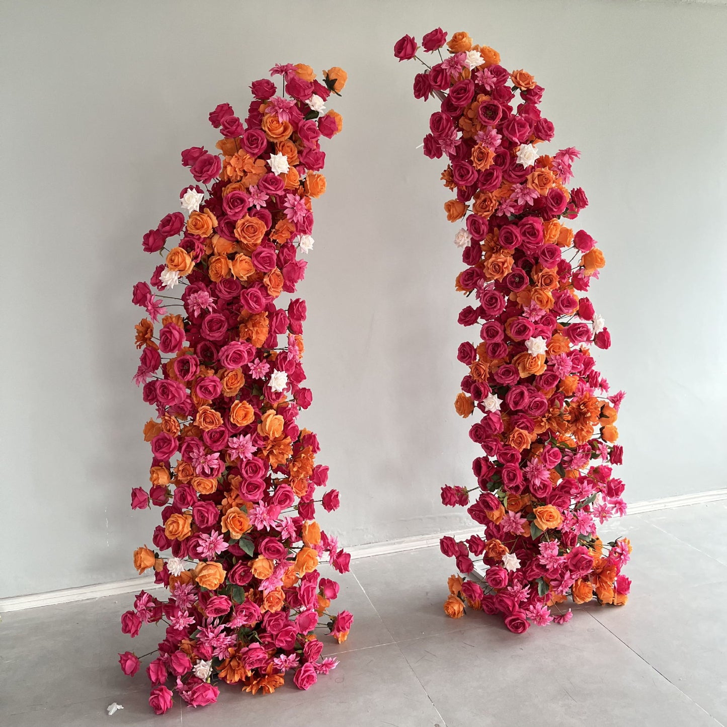 DWD191 Artificial 210+230cm hot-pink orange rose horn arch background wedding floral arrangement porch decor