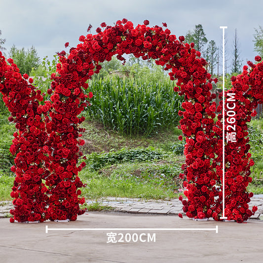 DWD199 Artificial 2m width U arch red rose arrangement background wedding party floral porch decor