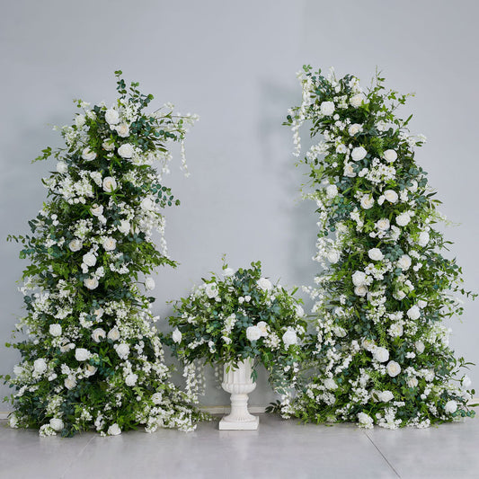 DWD202 Artificial 210+230cm greenery white rose horn arch porch decor wedding floral arrangement background